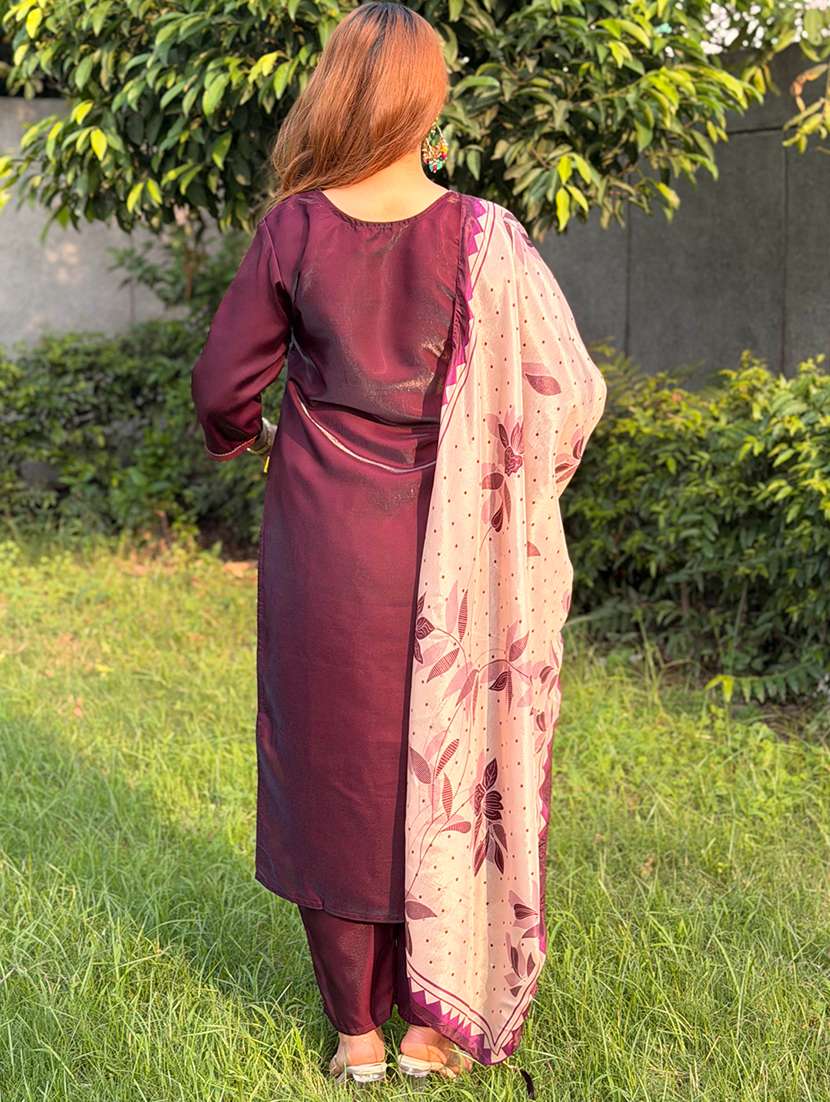 Women Embroidered Three Quarter Sleeves Kurta Pant With Dupatta Set - 22734883 -  Standard Image - 3