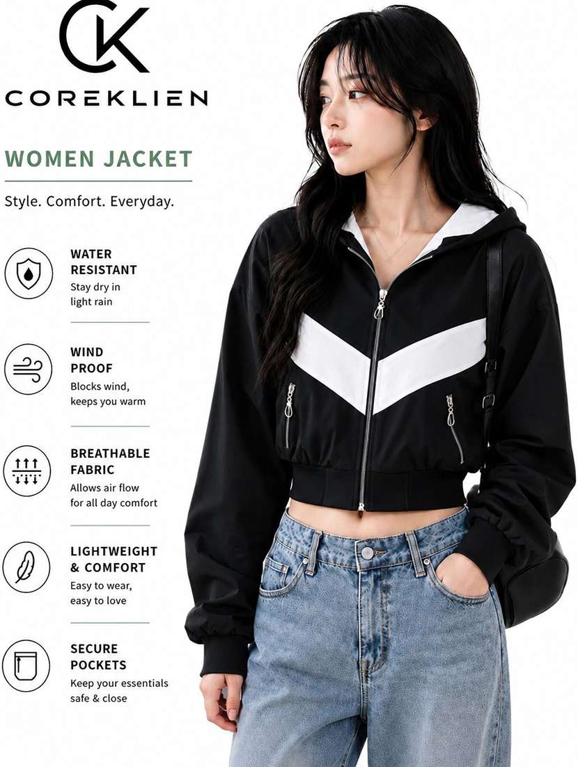 Women Color Block Long Sleeve Windcheater Jacket - 22734977 -  Standard Image - 3