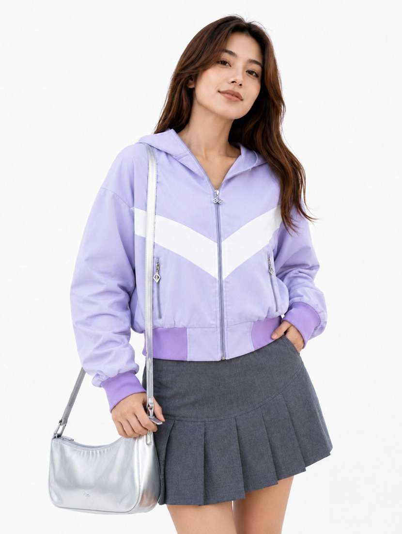 women color block long sleeve windcheater jacket