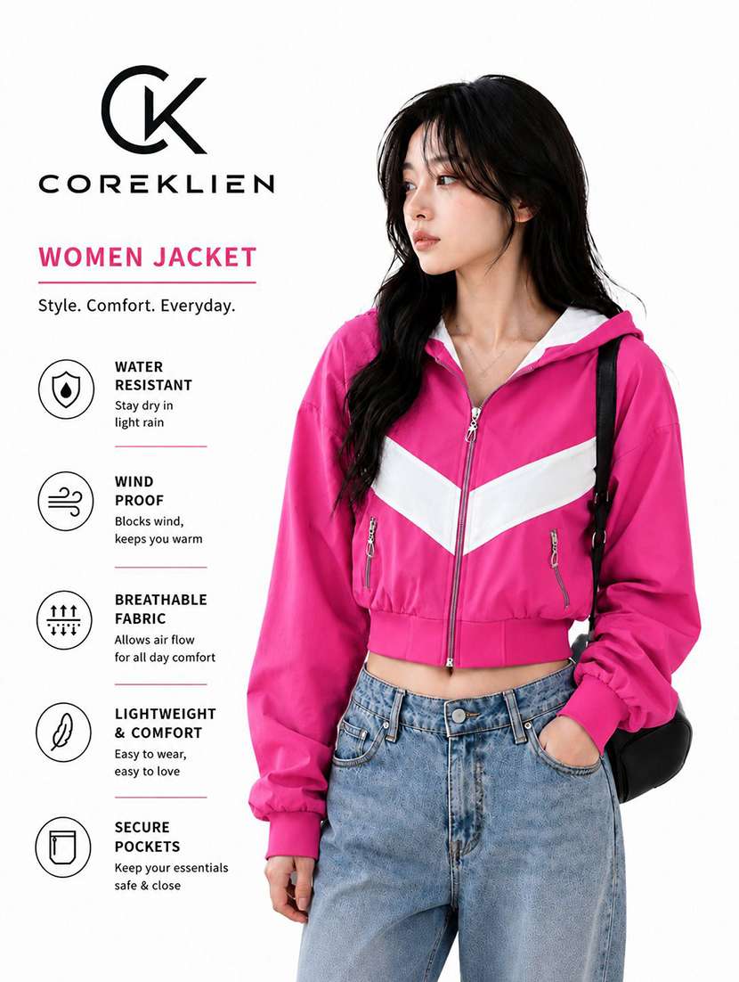 Women Color Block Long Sleeve Windcheater Jacket - 22734979 -  Standard Image - 3