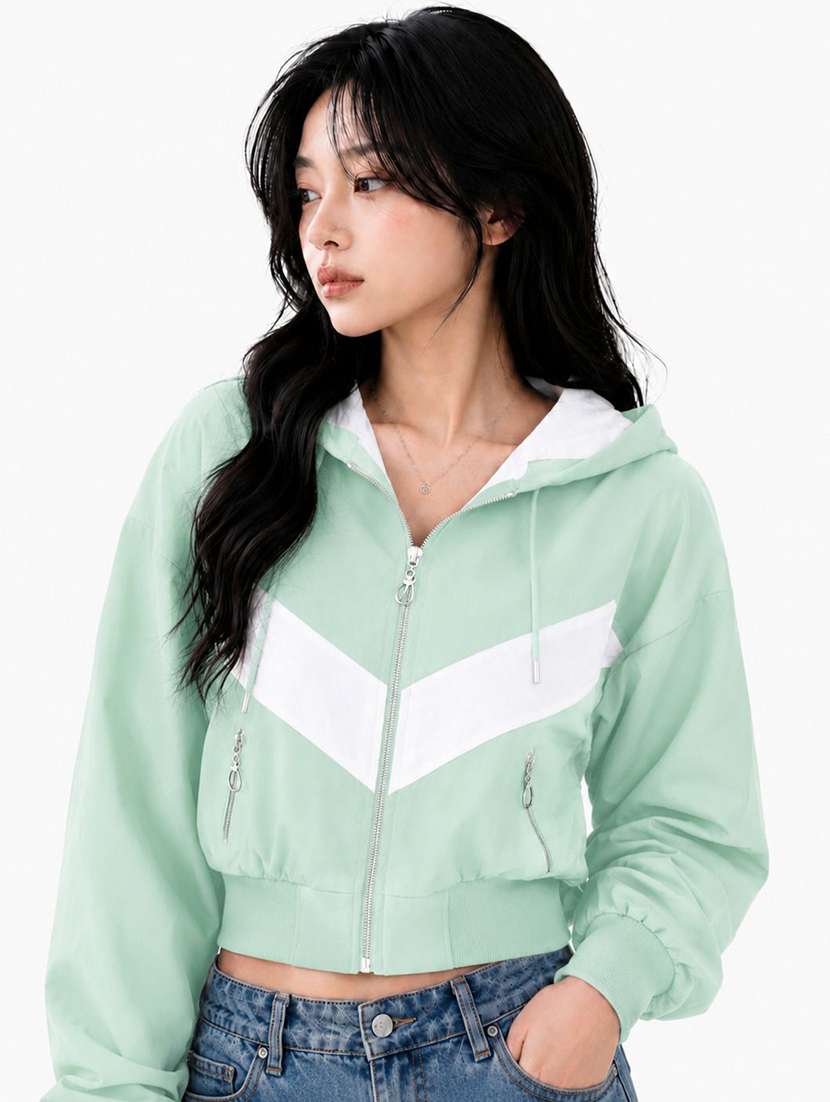 women color block long sleeve windcheater jacket