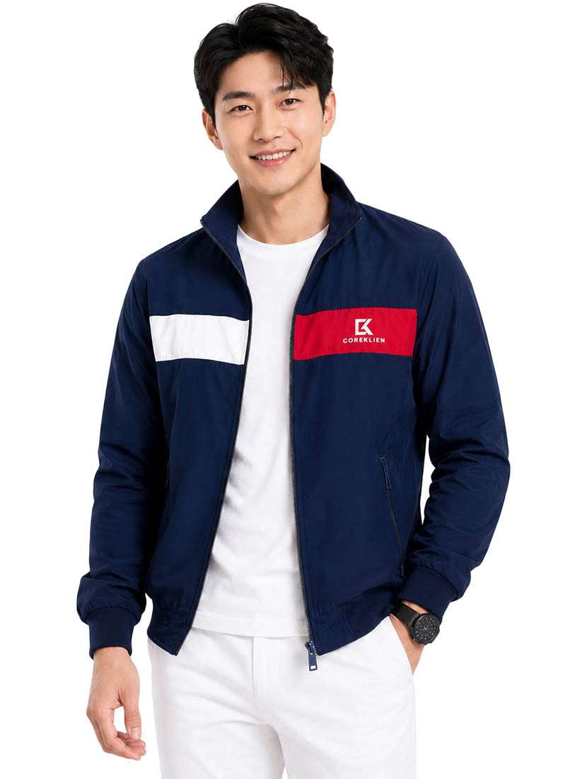 men color block long sleeve windcheater bomber jacket