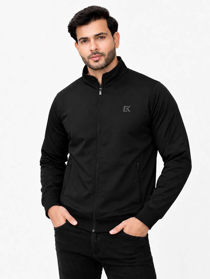 men solid long sleeve windcheater bomber jacket