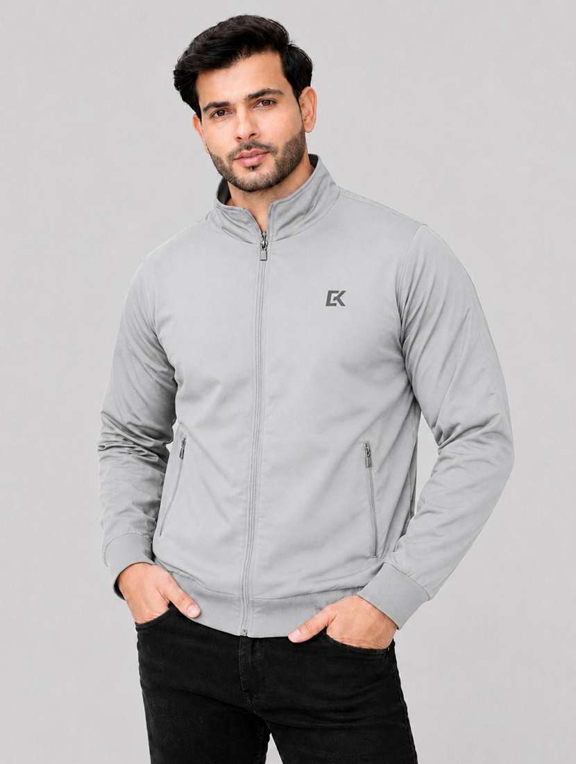 men solid long sleeve windcheater bomber jacket