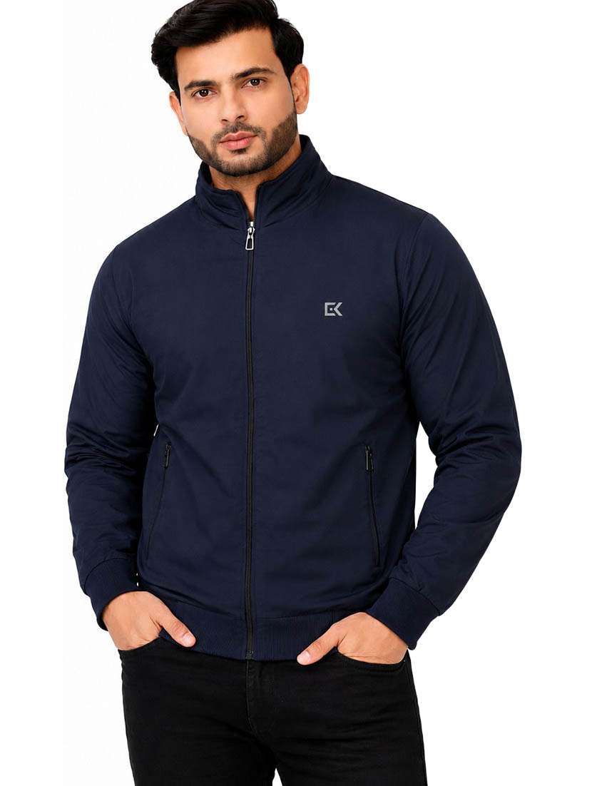 men solid long sleeve windcheater bomber jacket