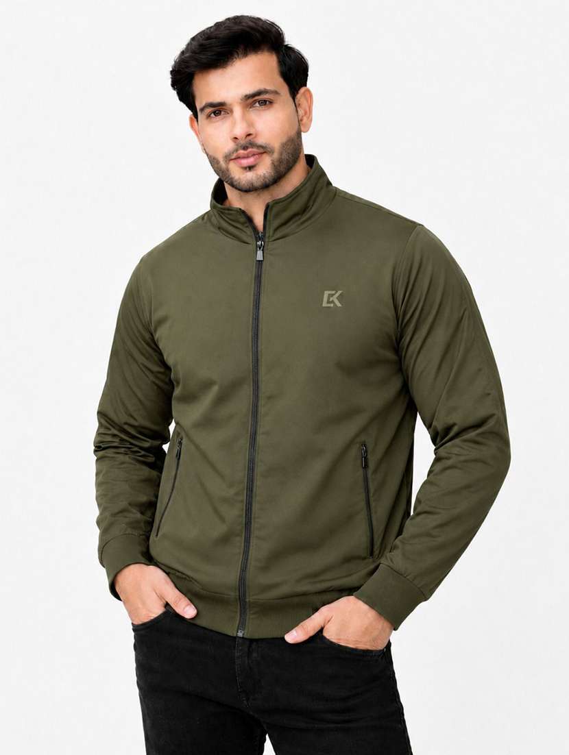 men solid long sleeve windcheater bomber jacket