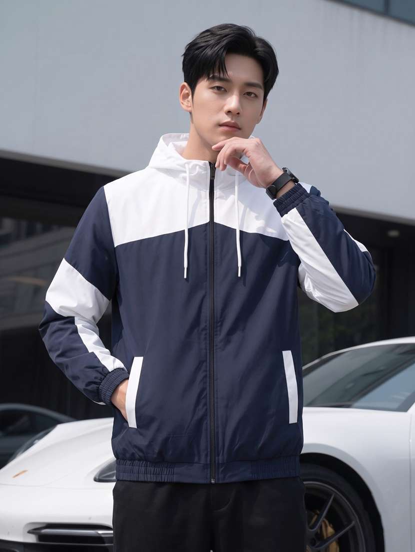 men color block long sleeve lightweight bomber jacket