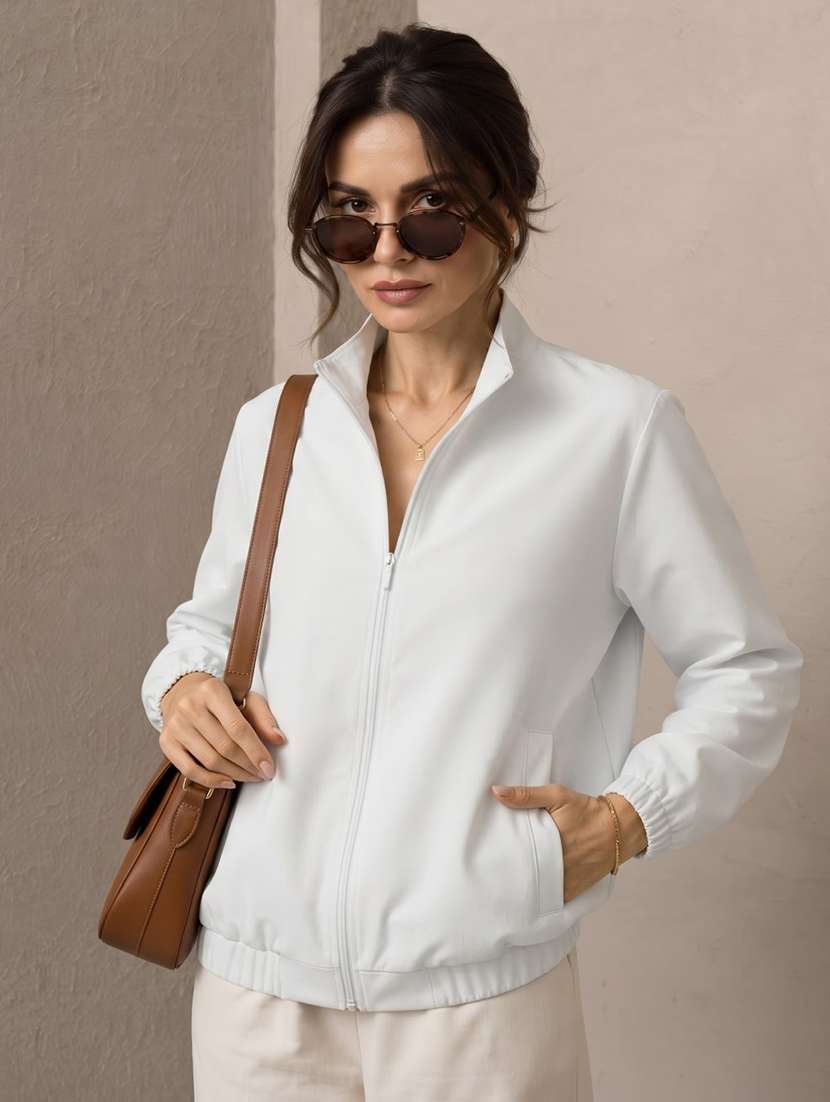 women solid long sleeve bomber jacket