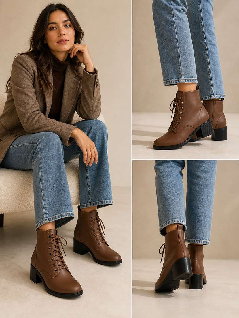 Women Solid Lace Up Ankle Boots - 22735176 -  Standard Image - 5