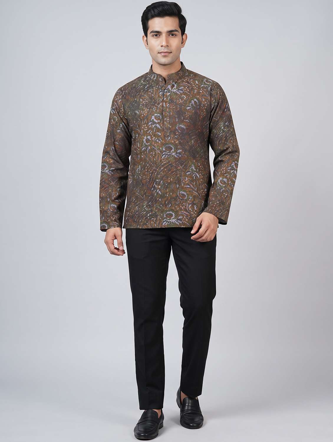 Men Printed Mandarin Neck Short Kurta - 22735207 -  Standard Image - 5