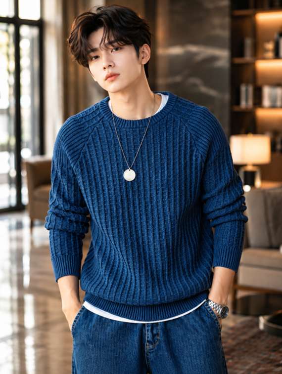 men self design long sleeve regular fit pullover