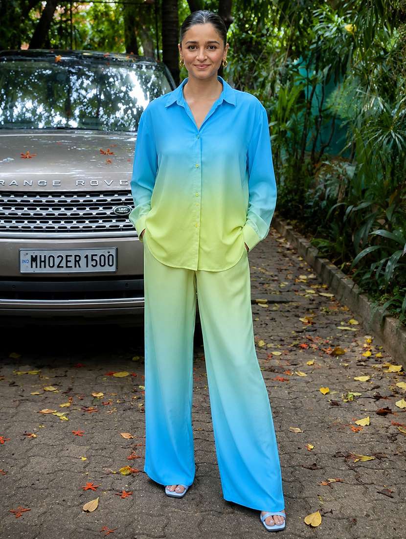 women ombre long sleeve shirt & trouser co-ord set