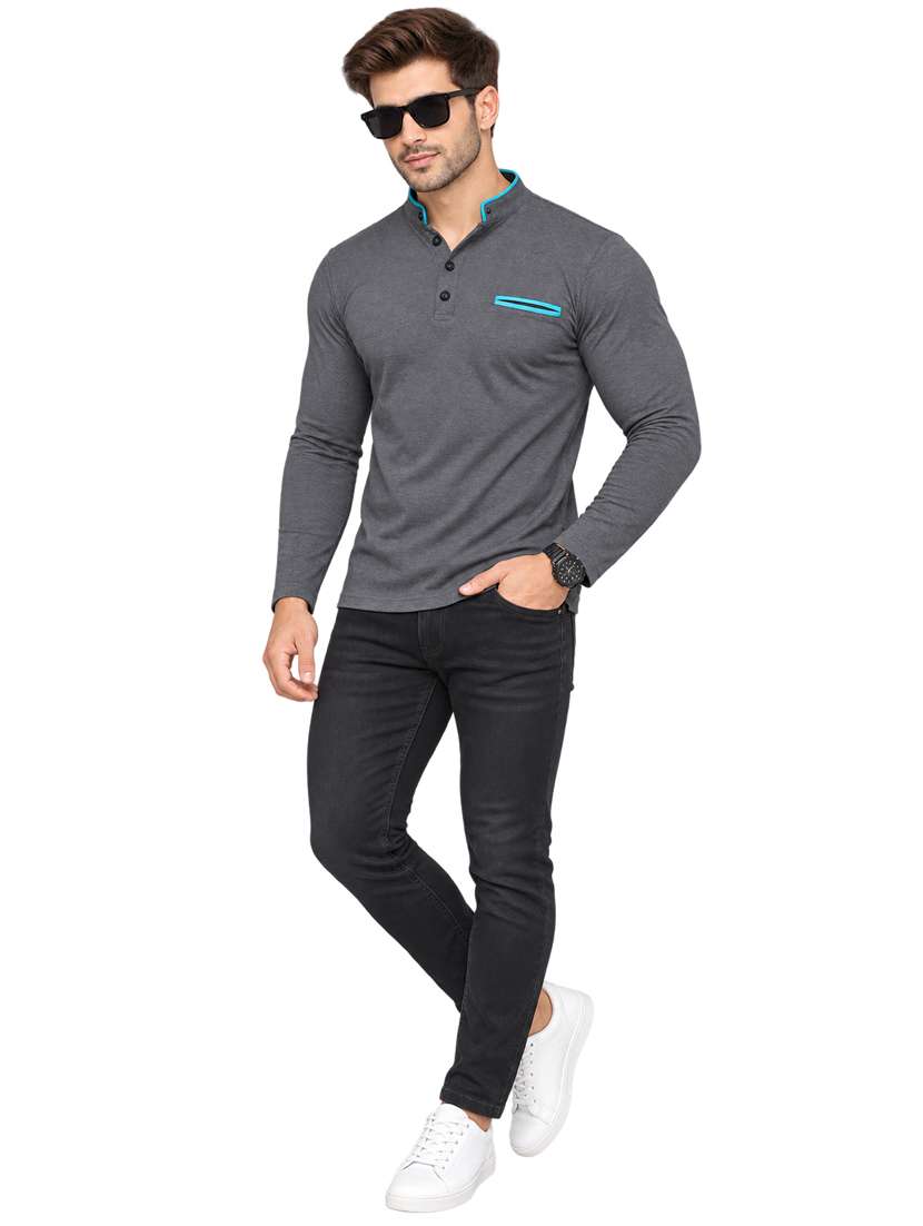 Men Solid Long Sleeve Slim Fit T- Shirt - 22735366 -  Standard Image - 3