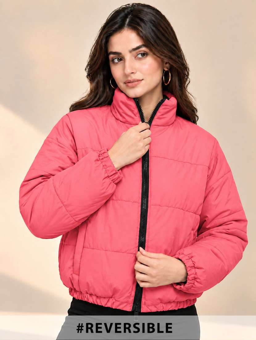 women solid long sleeves reversible jacket