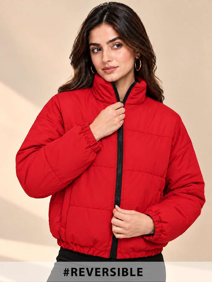 women solid long sleeves reversible jacket