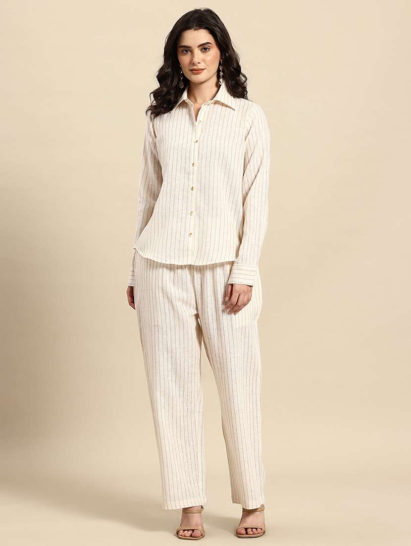 women striped long sleeves shirt and trouser co-ord set