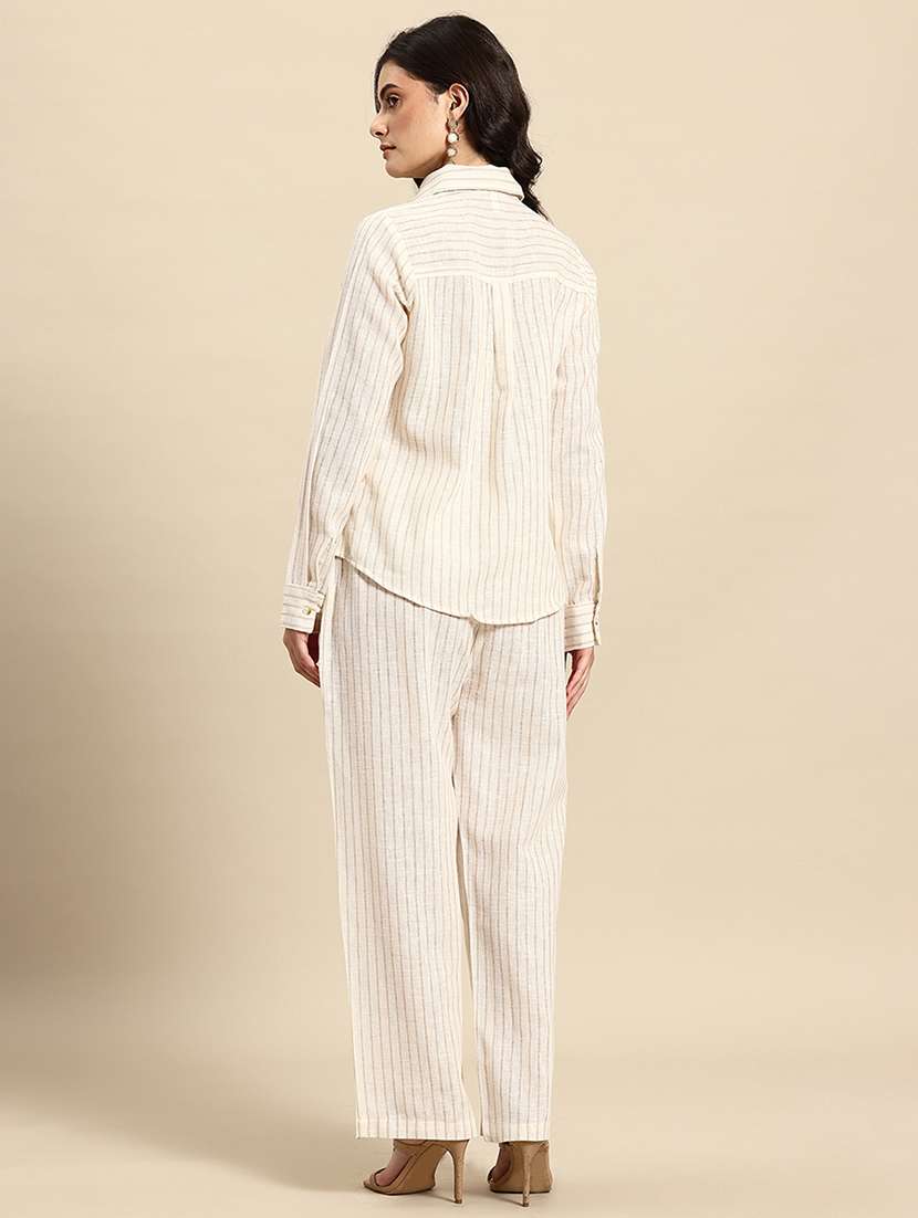 Women Striped Long Sleeves Shirt And Trouser Co-ord Set - 22735387 -  Standard Image - 3
