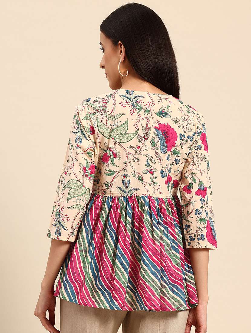 Women Printed Three Quarter Sleeves Peplum Top - 22735412 -  Standard Image - 3