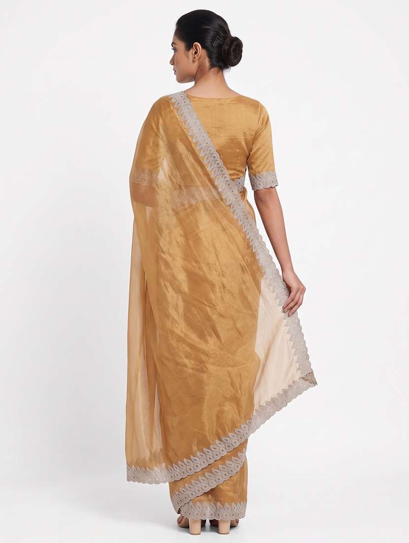 Women Solid With Bordered Saree With Blouse - 22735909 -  Standard Image - 3