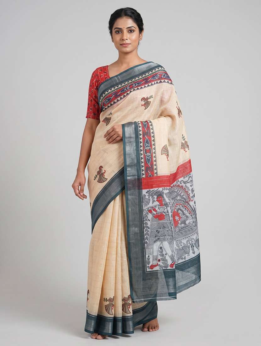 women printed casual wear saree with blouse