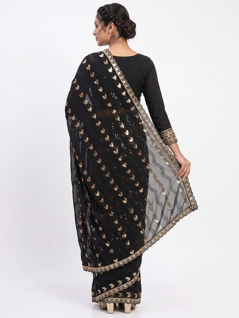 Women Solid With Work Embellished Saree With Blouse - 22736029 -  Standard Image - 3