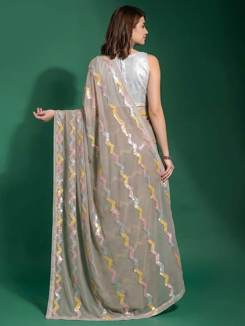 Women Solid With Work Embellished Saree With Blouse - 22736823 -  Standard Image - 3