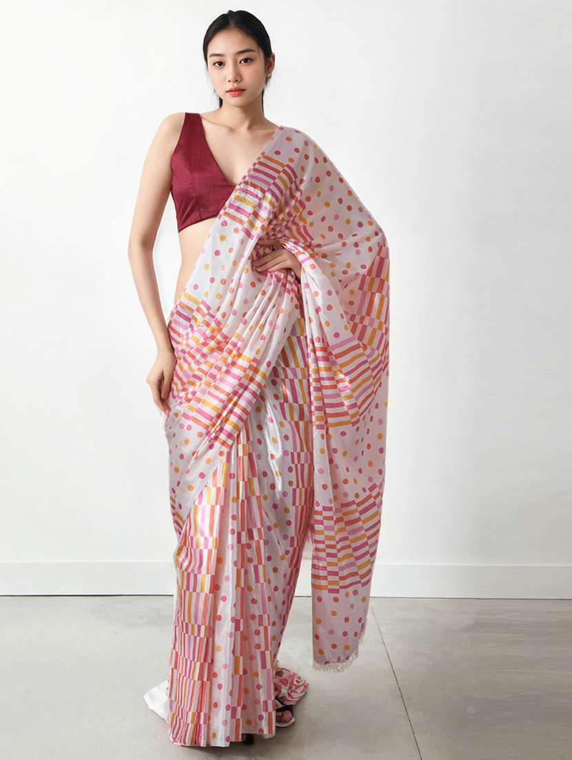 women geometric printed ready to wear saree with blouse