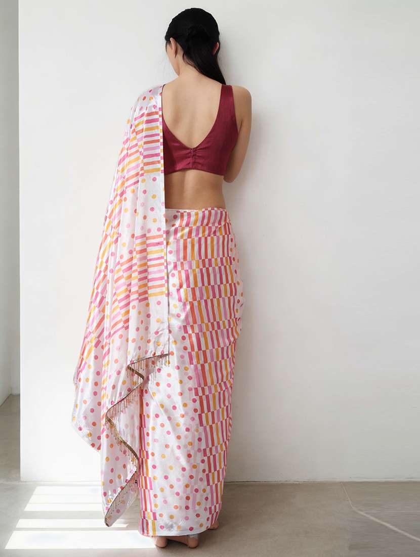 Women Geometric Printed Ready To Wear Saree With Blouse - 22736879 -  Standard Image - 3