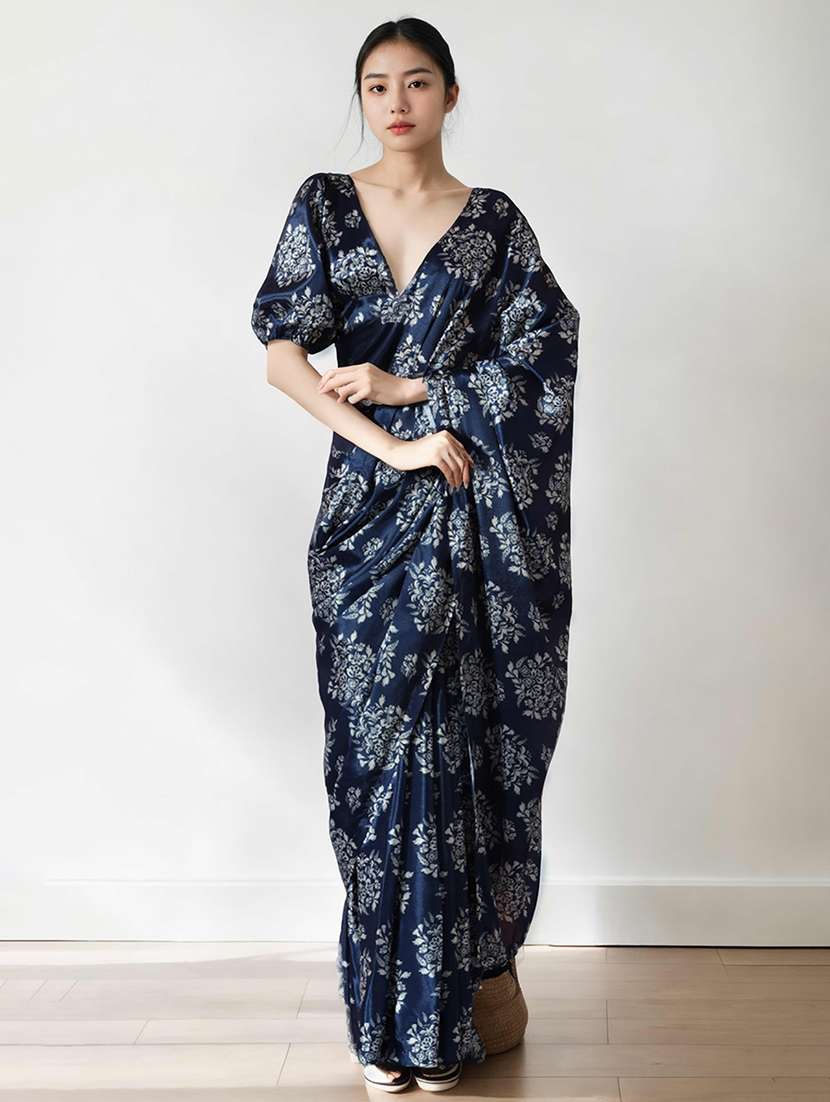 women floral printed ready to wear saree with blouse
