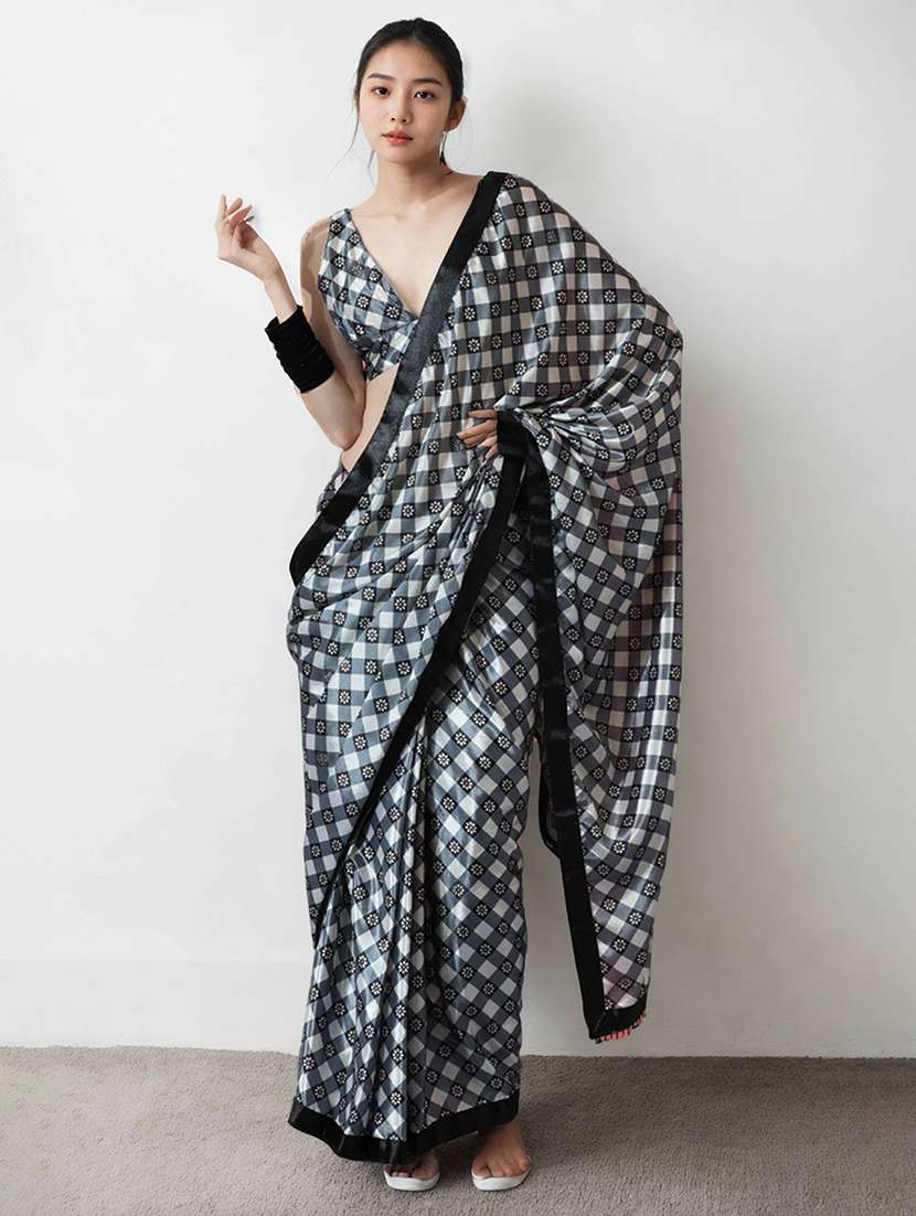 women checkered ready to wear saree with blouse