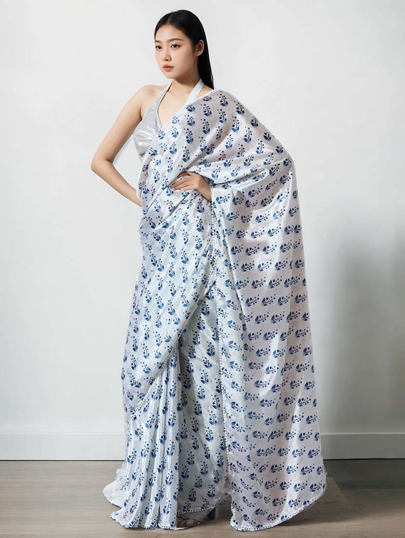 women printed ready to wear saree with blouse