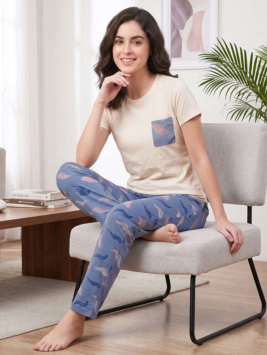 women printed short sleeves nightwear set