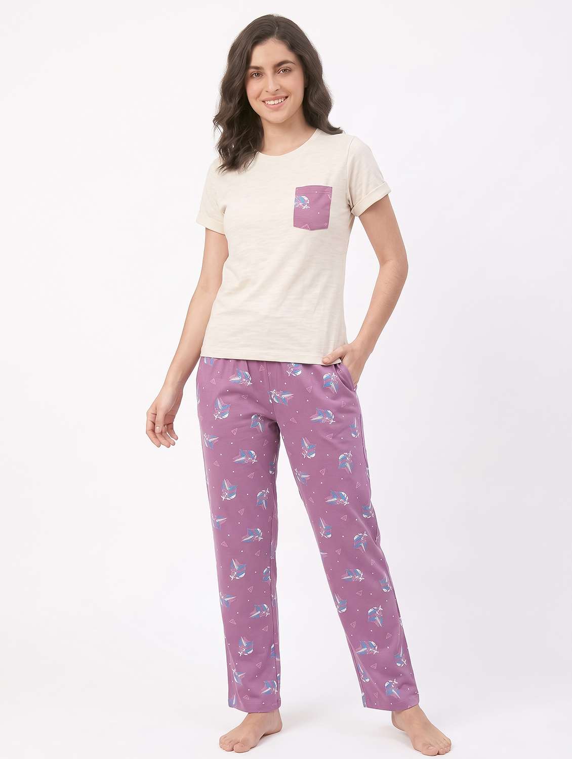 women printed short sleeves nightwear set