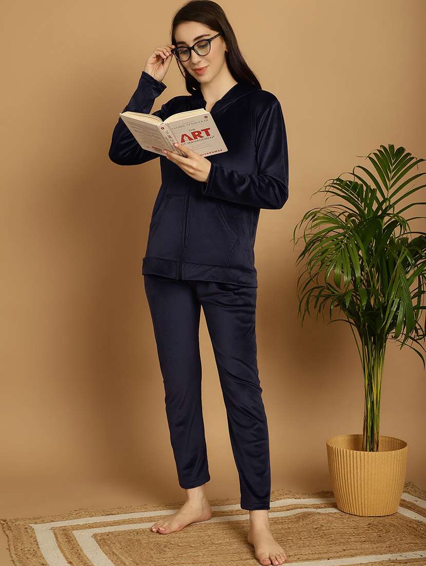 women solid long sleeves pyjama set