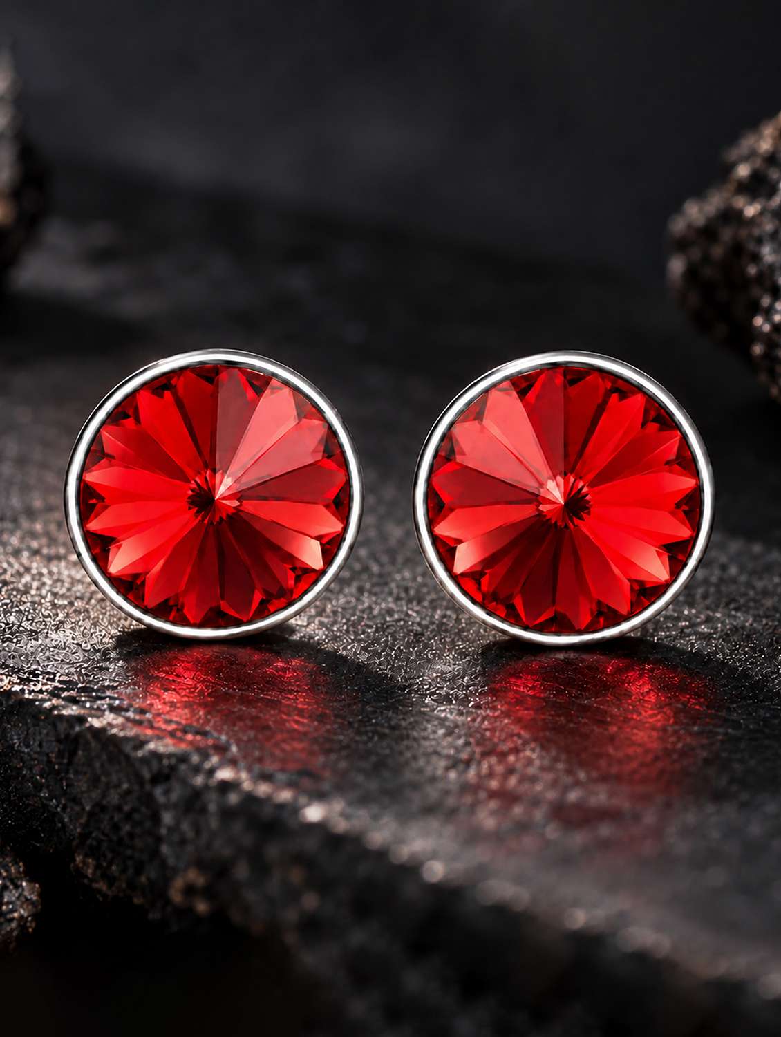 mahi red round solitaire cubic zirconia (cz) pair of stud earring for men