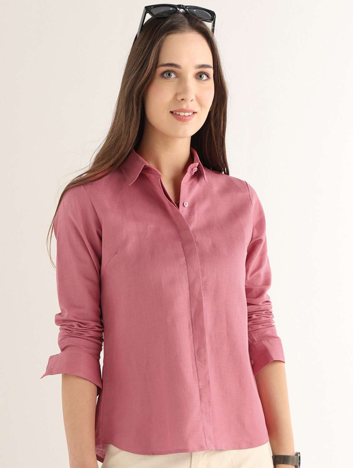 women solid long sleeves regular shirt