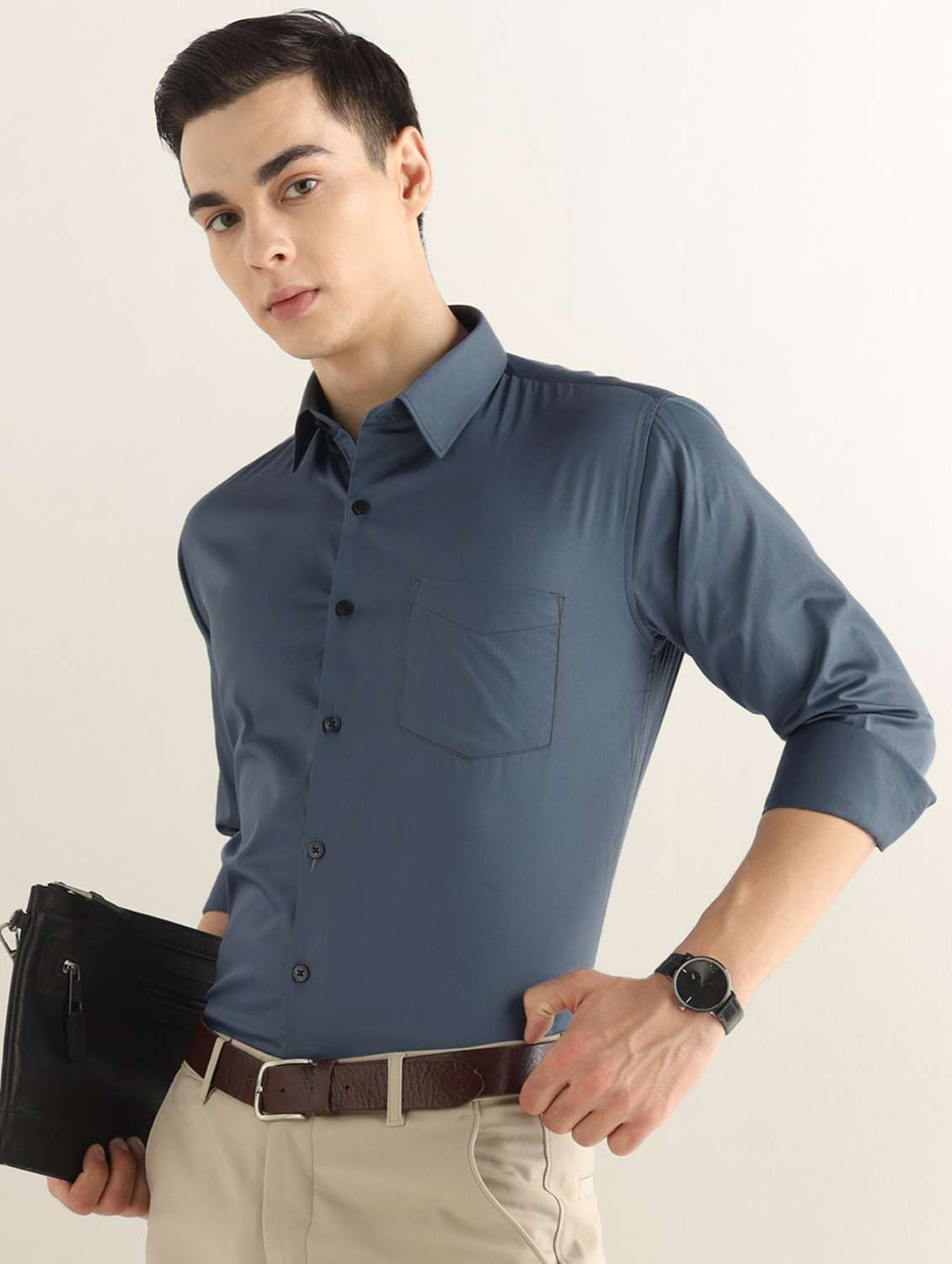 men solid long sleeve slim fit formal shirt