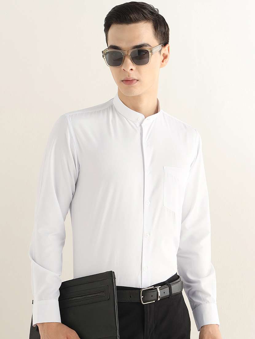 men solid long sleeve slim fit formal shirt