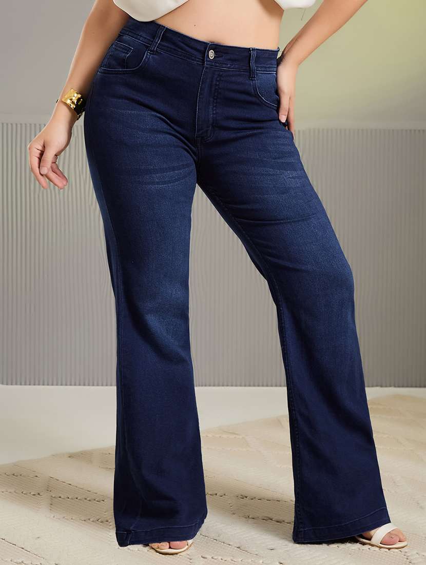 women washed high rise bootcut jeans