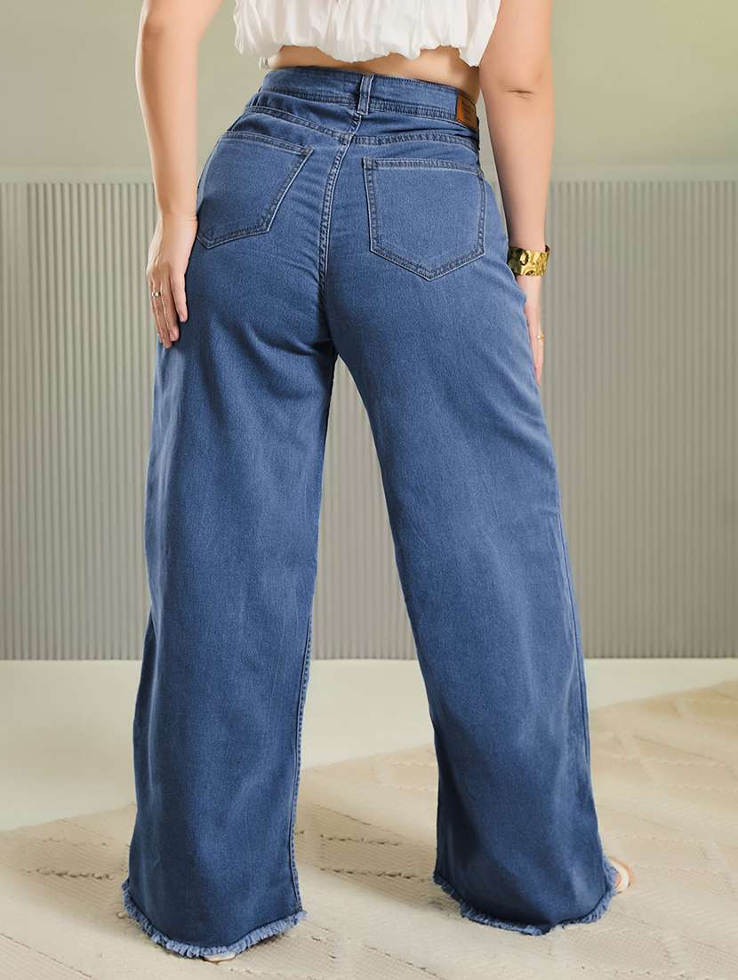Women Solid High Rise Wide Leg Jeans - 22737773 -  Standard Image - 3