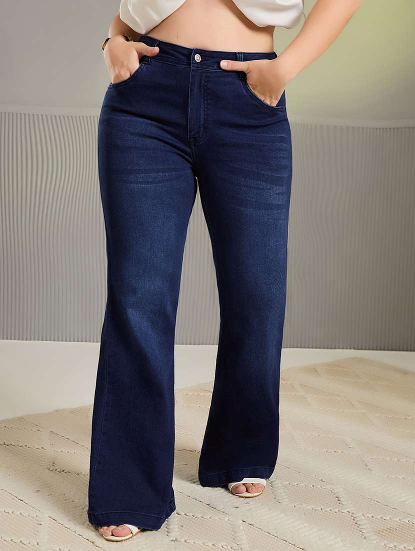 women washed high rise bootcut jeans
