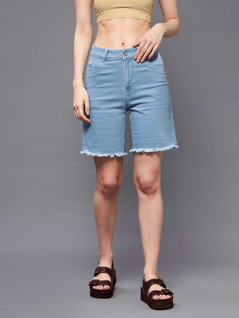 women solid high rise regular fit bermuda shorts