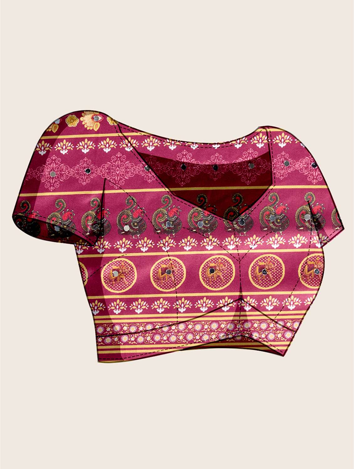 Women Printed Mirror Work Saree With Blouse - 22738041 -  Standard Image - 5