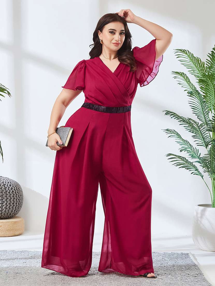 women solid short sleeves full leg jumpsuit