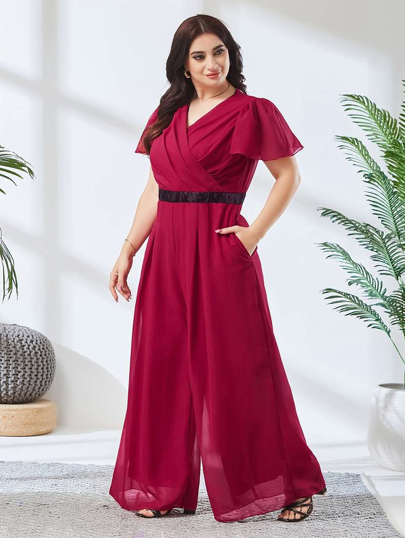 Women Solid Short Sleeves Full Leg Jumpsuit - 22738119 -  Standard Image - 3