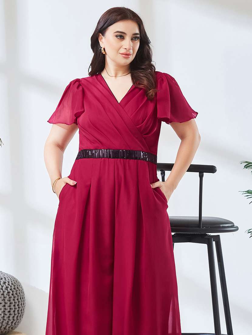 Women Solid Short Sleeves Full Leg Jumpsuit - 22738119 -  Standard Image - 5