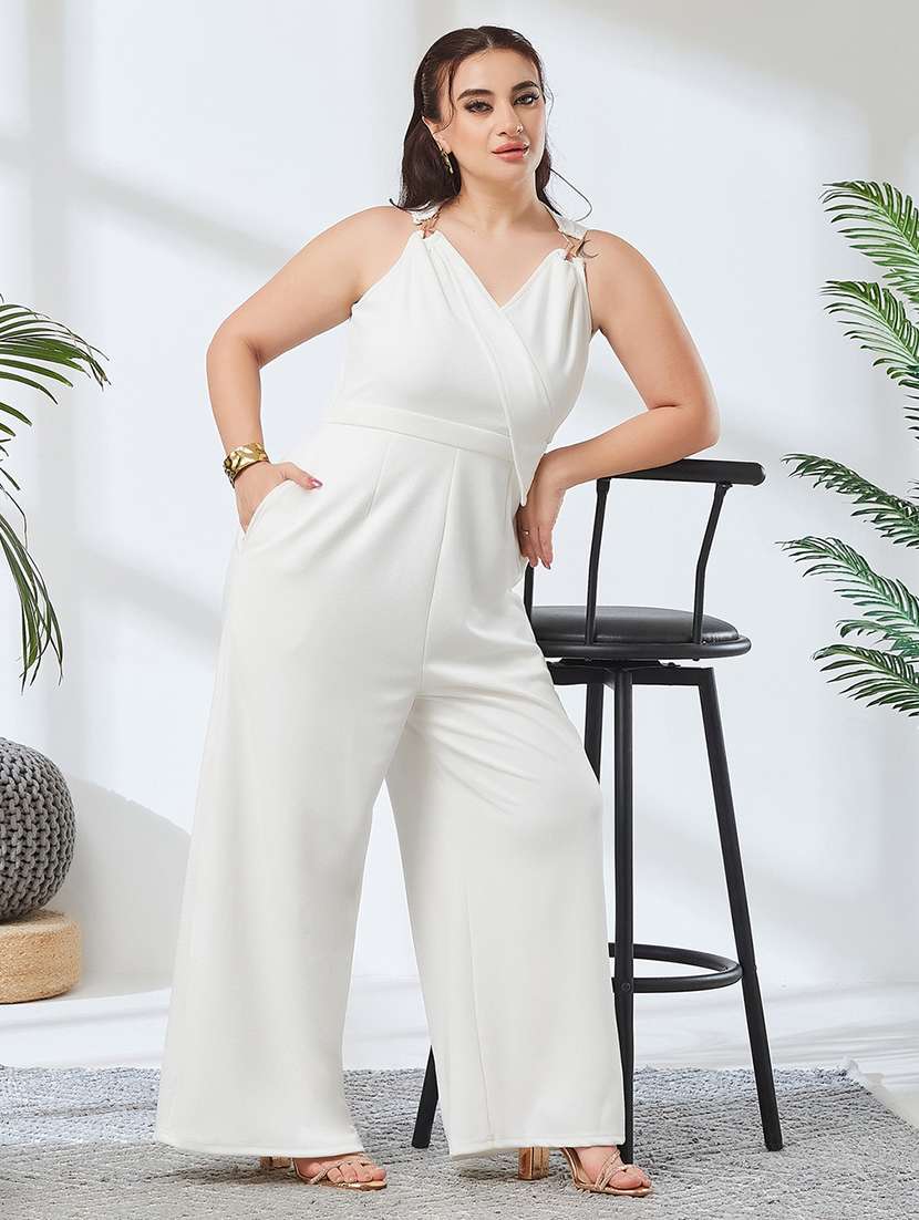 women solid sleeveless full leg jumpsuit