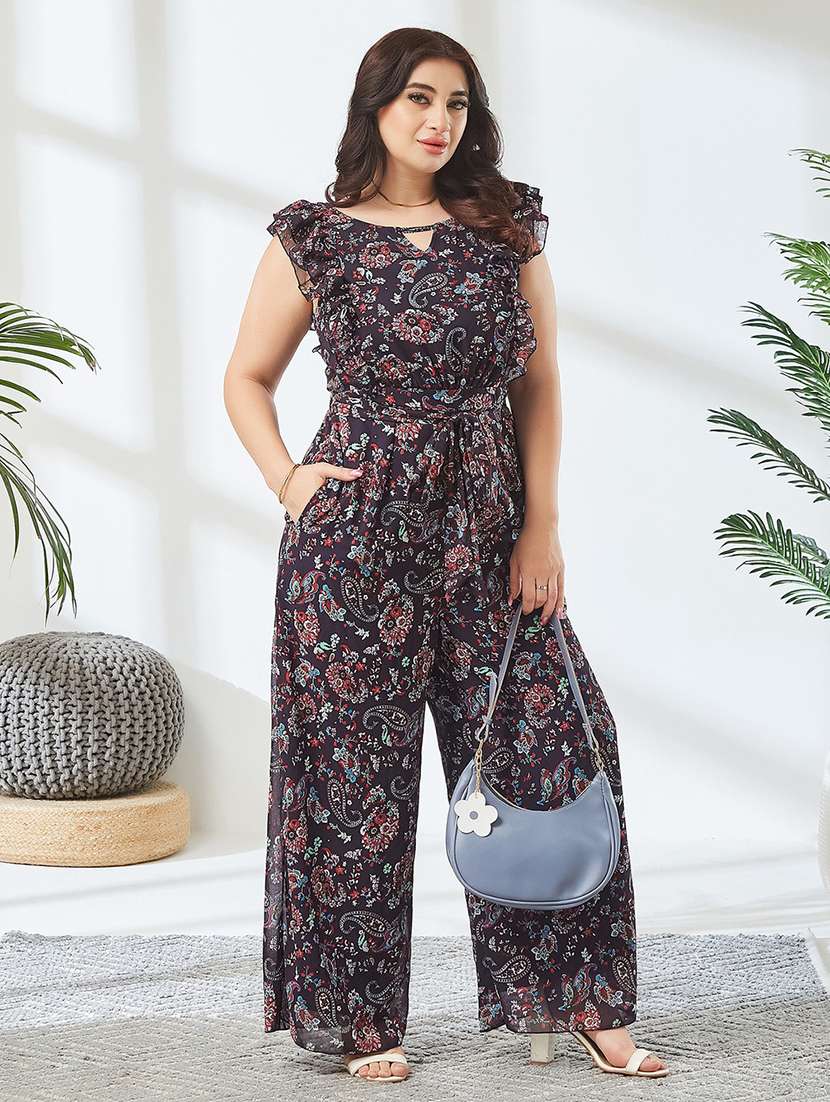 women printed sleeveless full leg jumpsuit