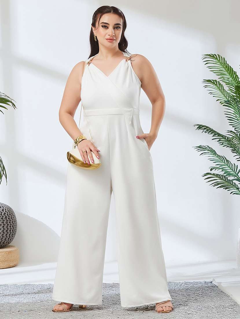 women solid sleeveless full leg jumpsuit
