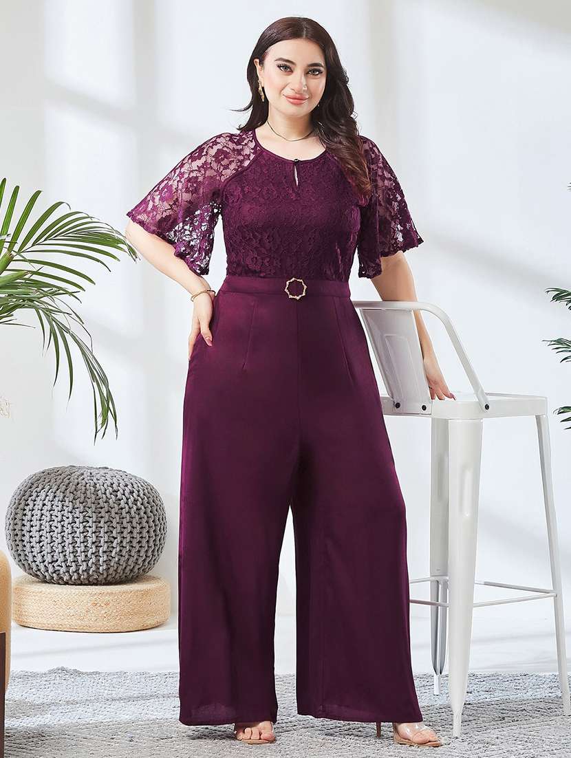 women self design short sleeves full leg jumpsuit